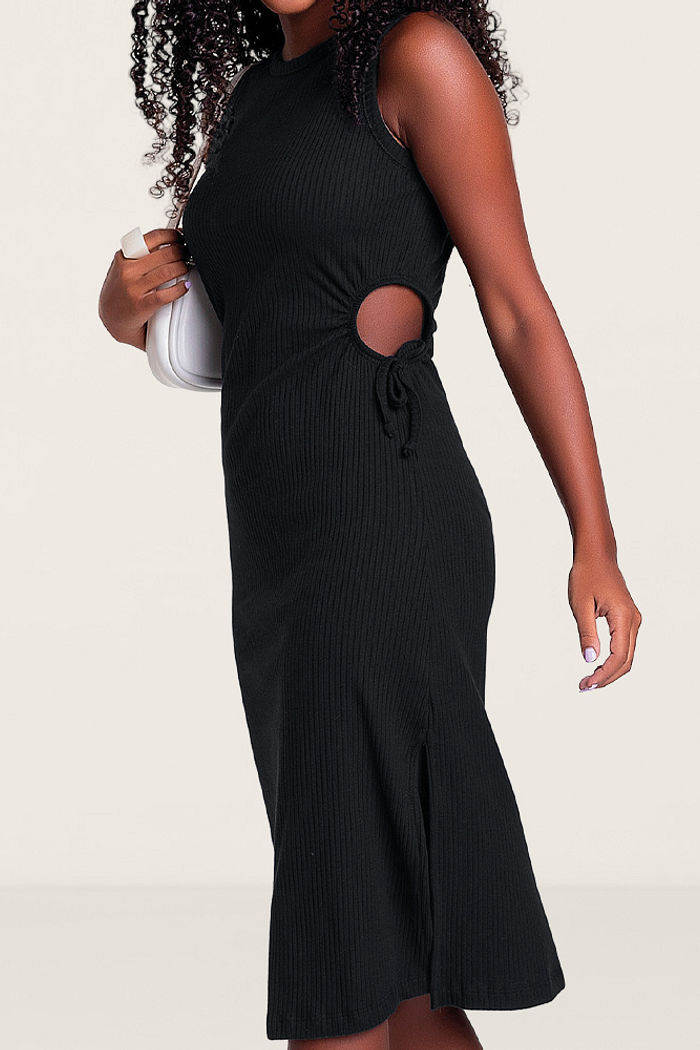 Vestido em ribana 5x3 viscose com abertura lateral