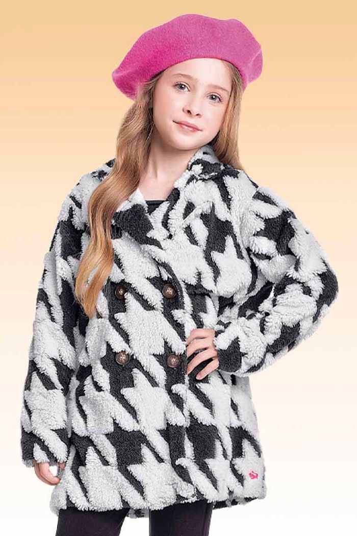 Casaco em tecido pelúcia bicolor