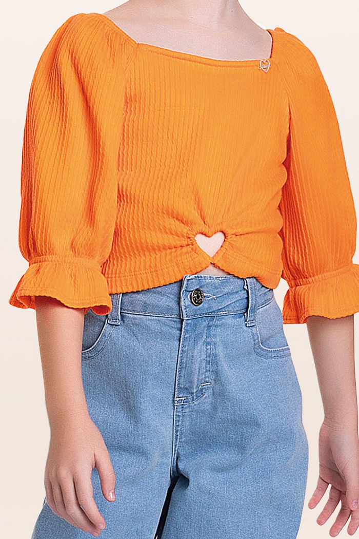 Blusa em malha candy coração