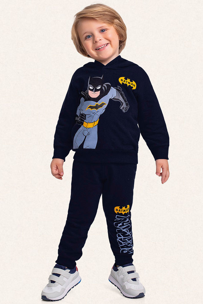 Conjunto blusão com capuz e calça em moletom Batman