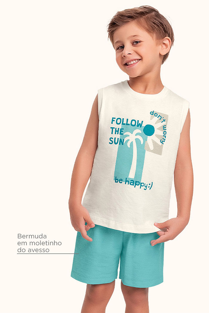 Conjunto regata em meia malha e bermuda em moletinho Sun