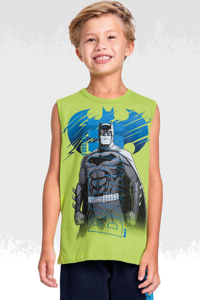 Conjunto camiseta meia malha e bermuda batman
