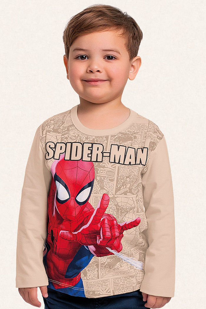 Camiseta manga longa em meia malha Homem-aranha teia