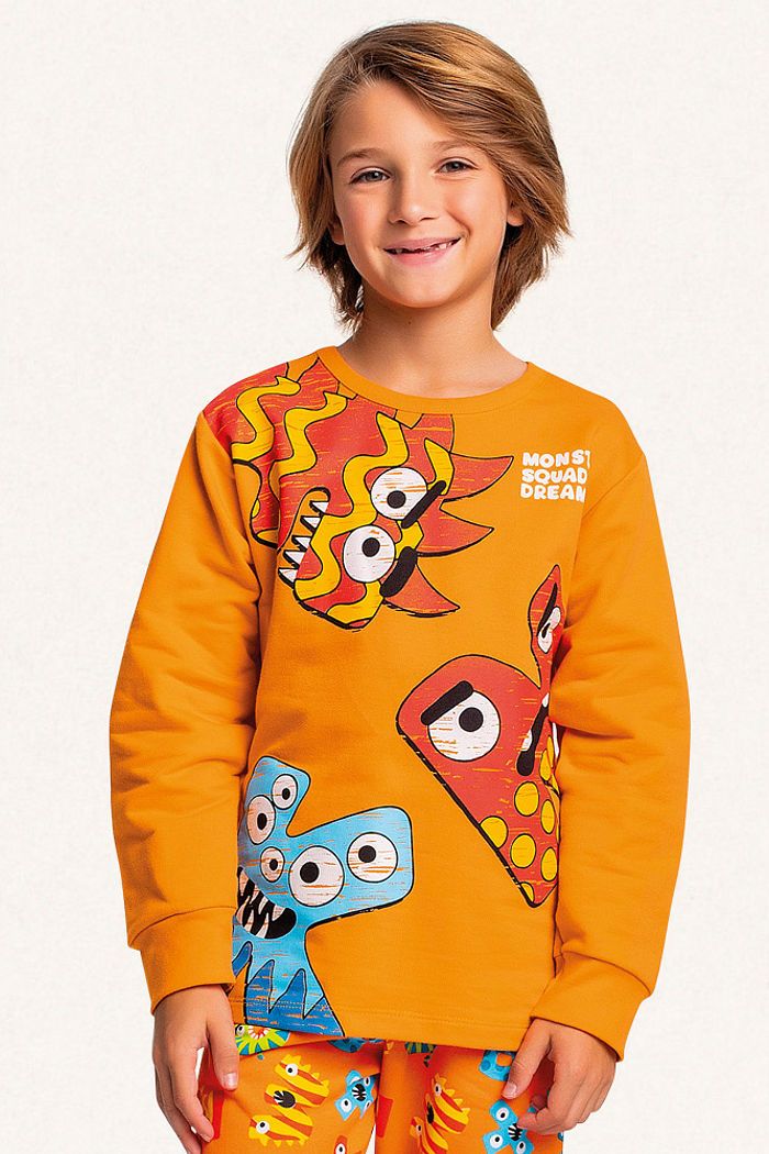 Conjunto pijama blusão e calça em moletom monster