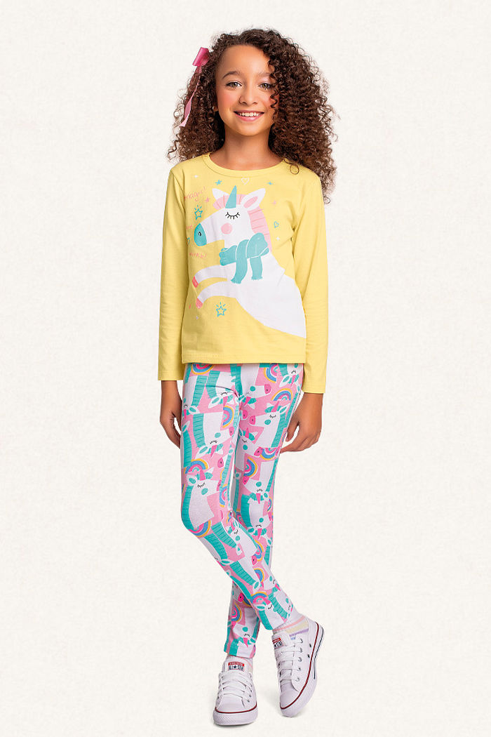 Conjunto blusa manga longa em meia malha e legging em cotton leve magic