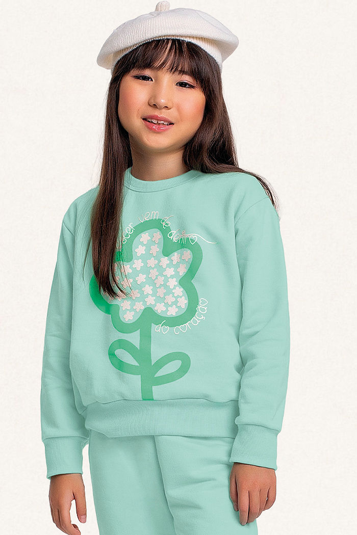 Conjunto blusão e calça em moletom florescer