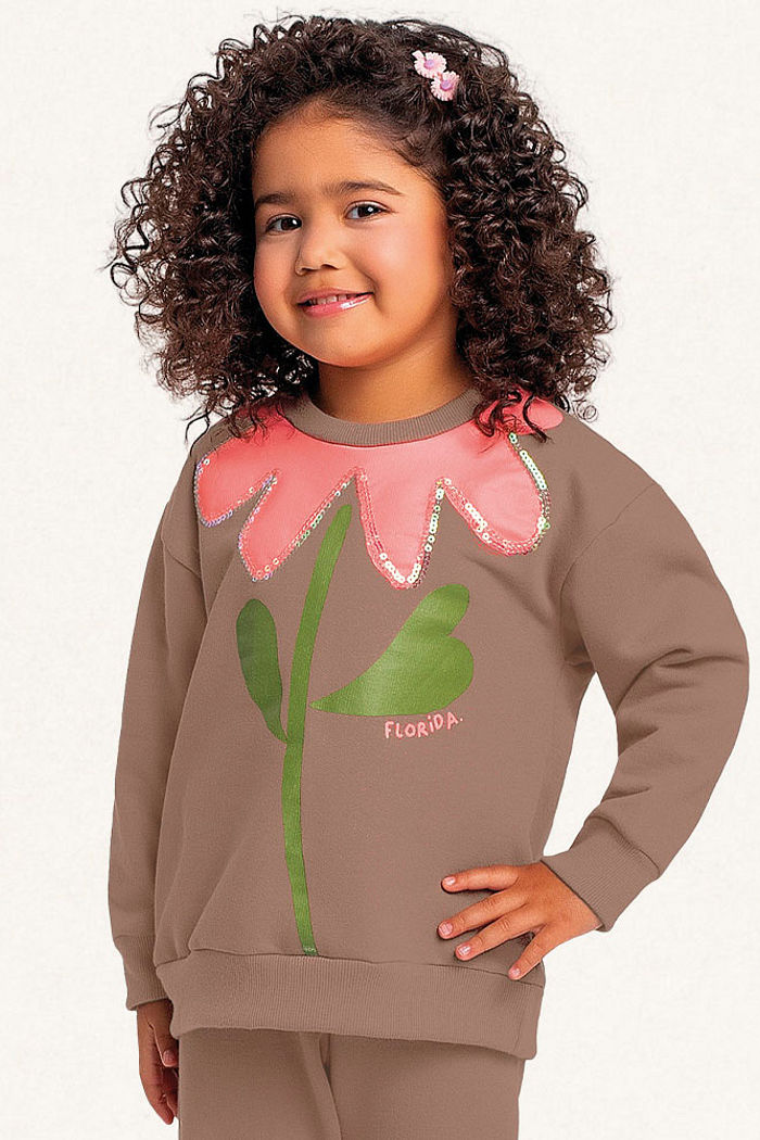 Conjunto blusão e calça em moletom florida