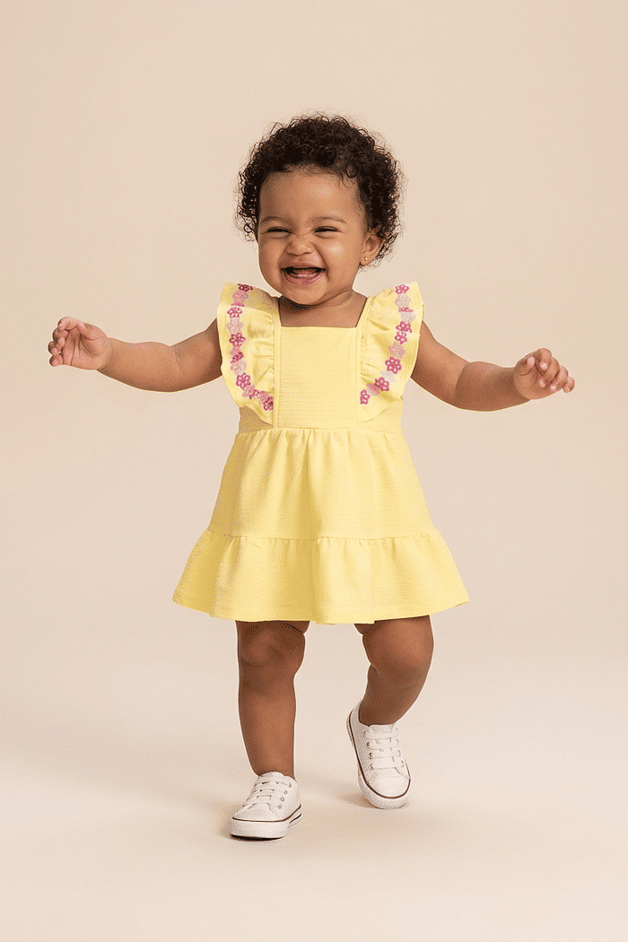 Body bebê manga curta com babados