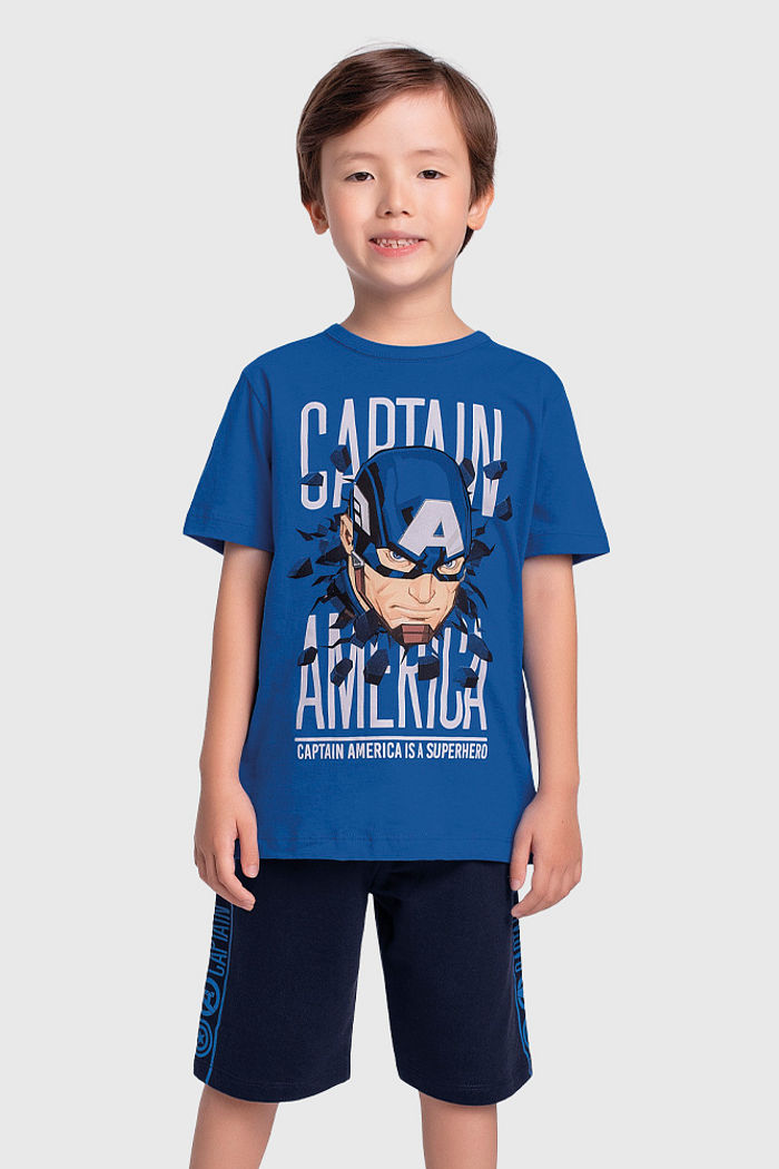 Conjunto camiseta avengers e bermuda em moletinho