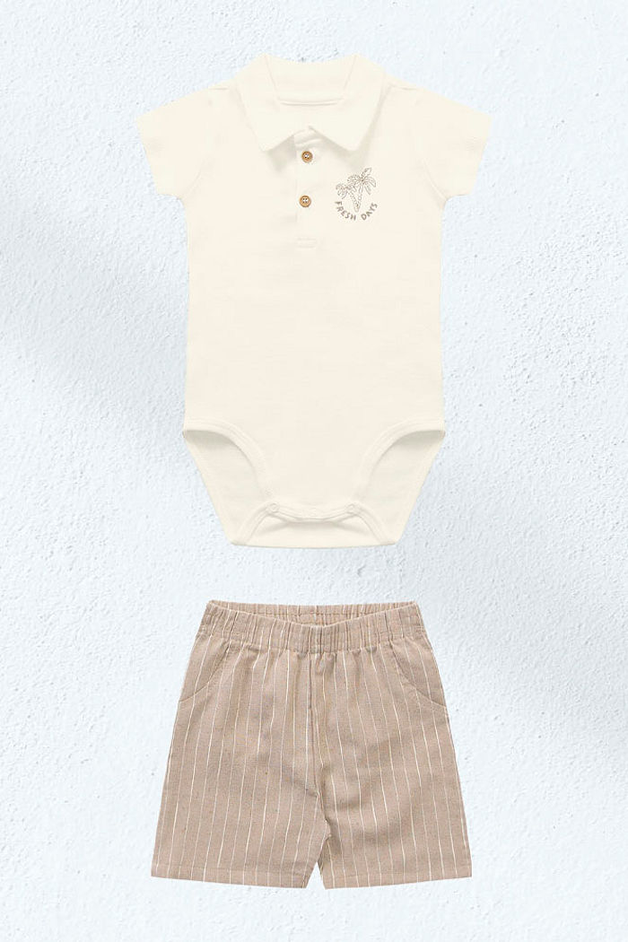 Conjunto body polo em suedine e bermuda em tecido ecotex flamê