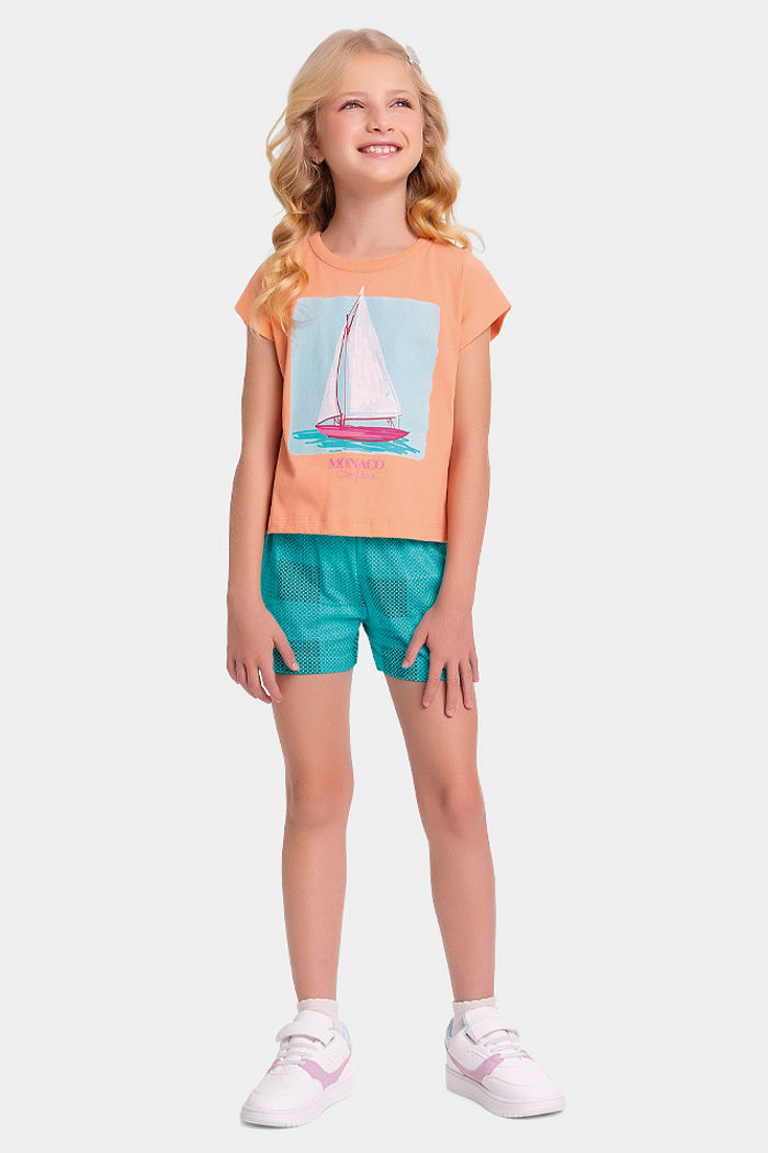 Conjunto blusa de barco e short xadrez