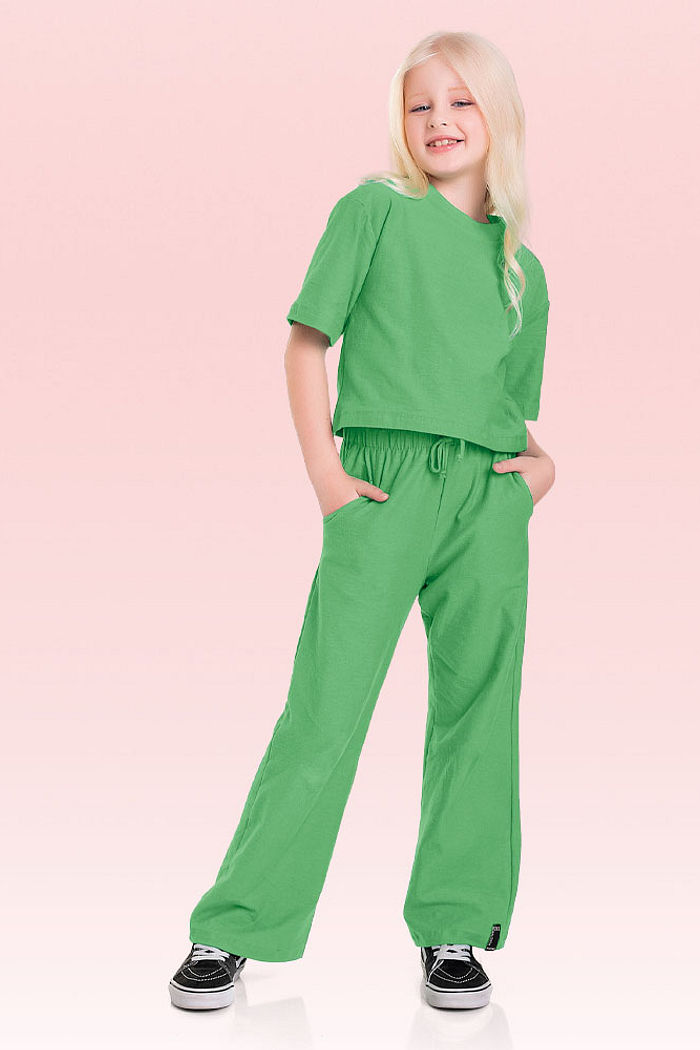 Calça wide leg em cotton flamê