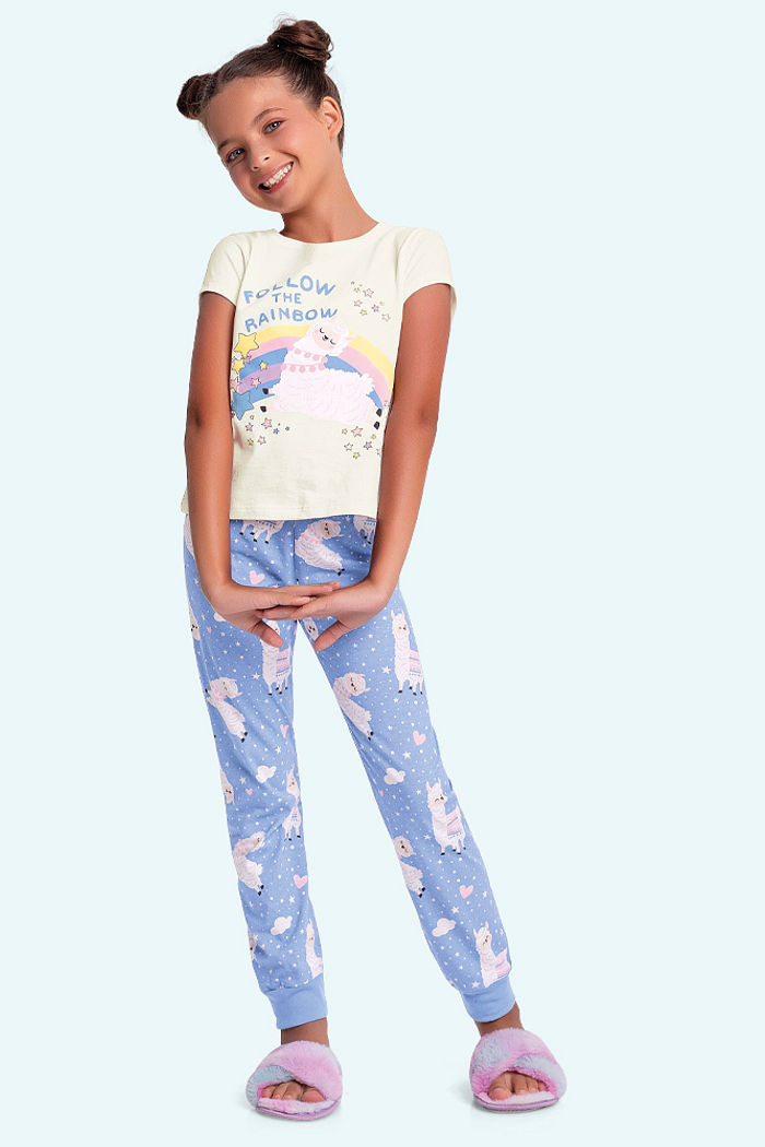Conjunto pijama blusa e calça follow the rainbow