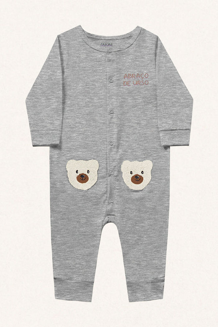 Macacão manga longa em meia malha urso