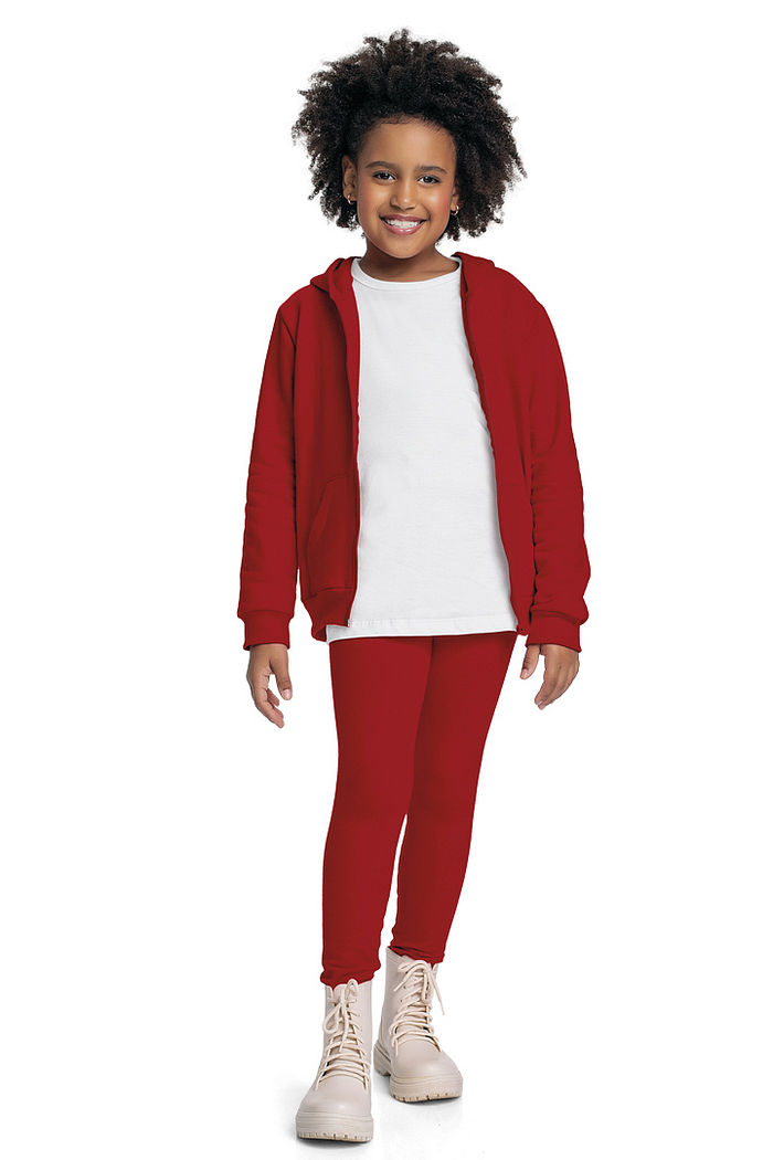 Jaqueta básica com capuz em moletom menina