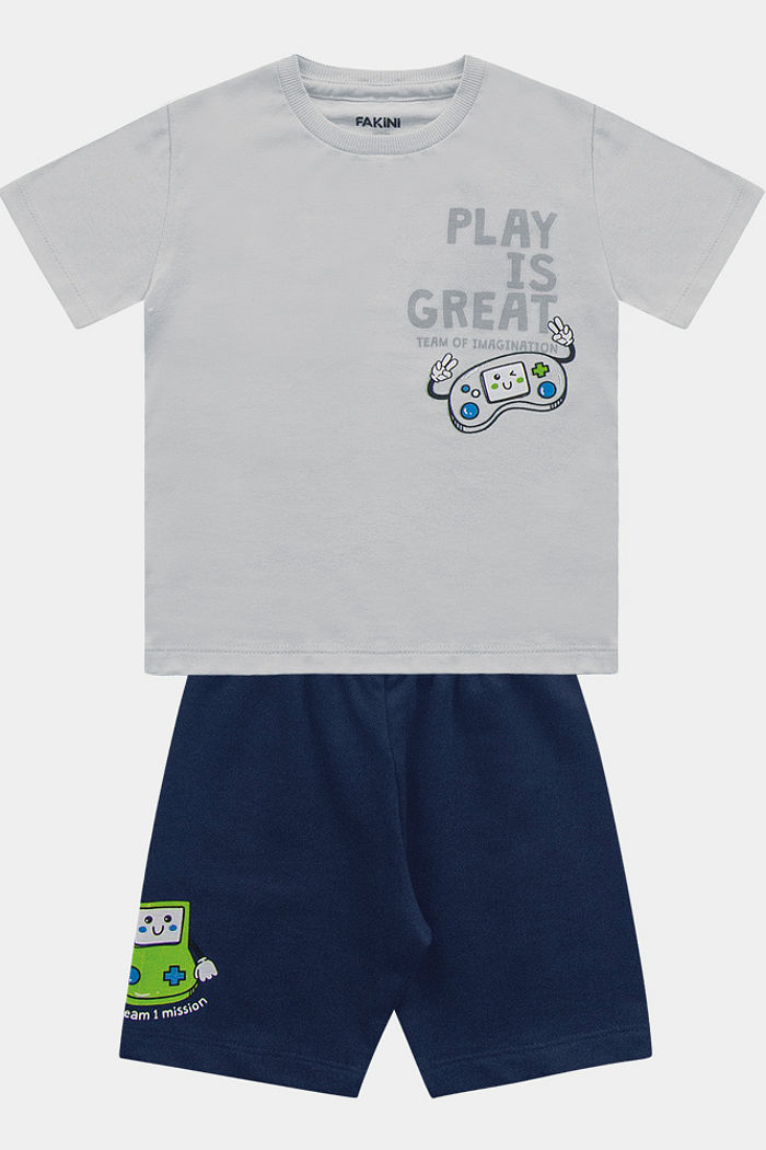 Conjunto camiseta e bermuda em moletinho games