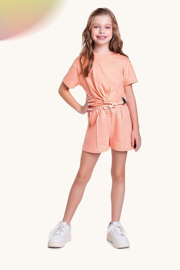 Short em moletinho com cadarço decortaivo e bolso