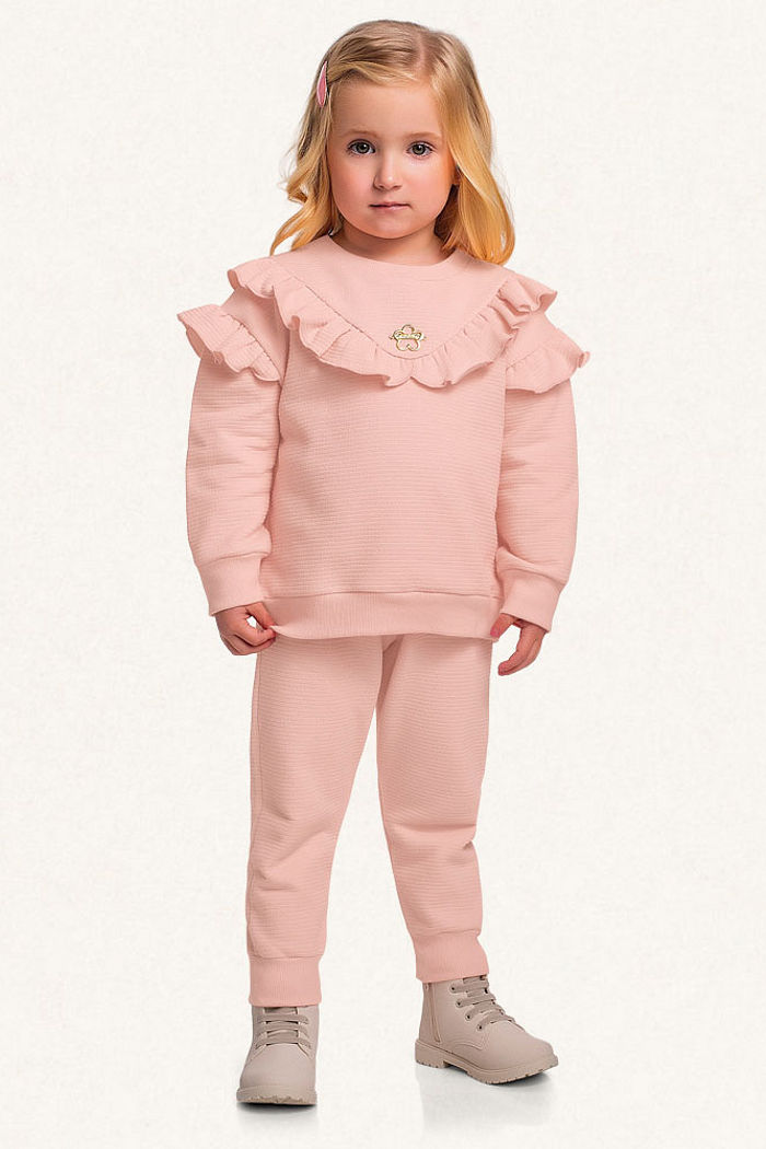 Conjunto blusão e calça em moletom lótus com babados