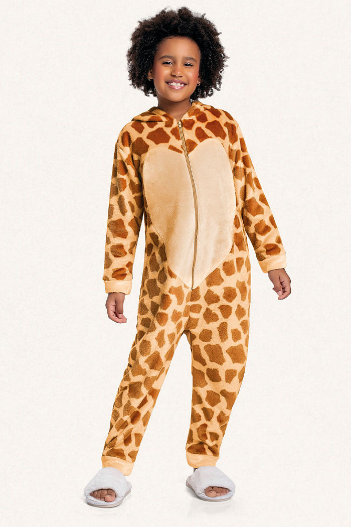 Kigurumi girafa em tecido fleece