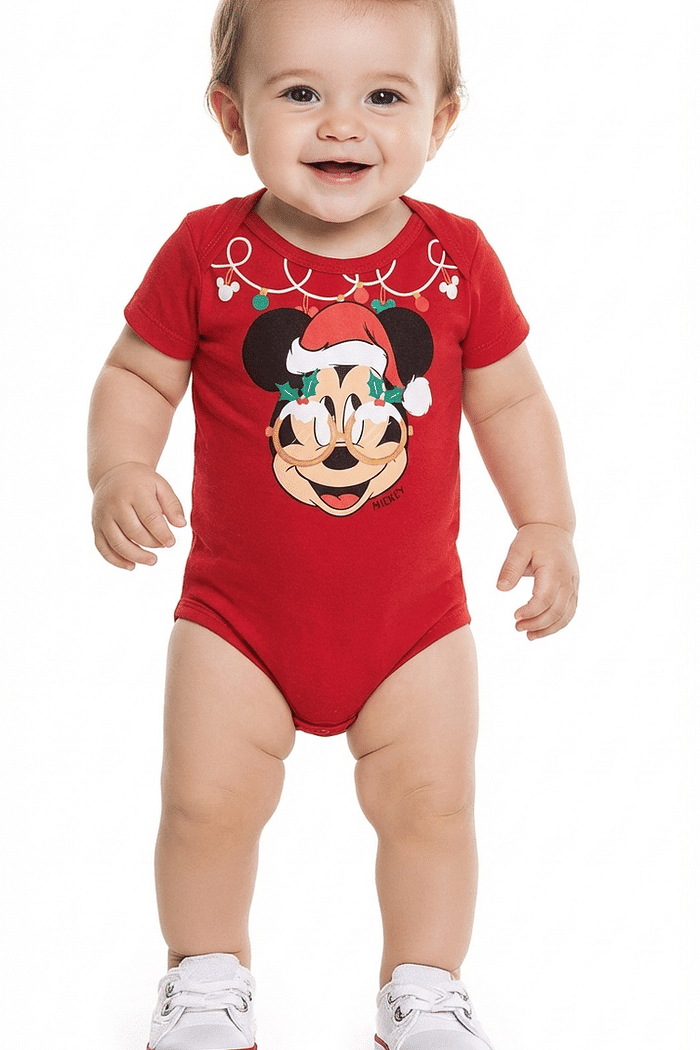 Body manga curta em meia malha mickey