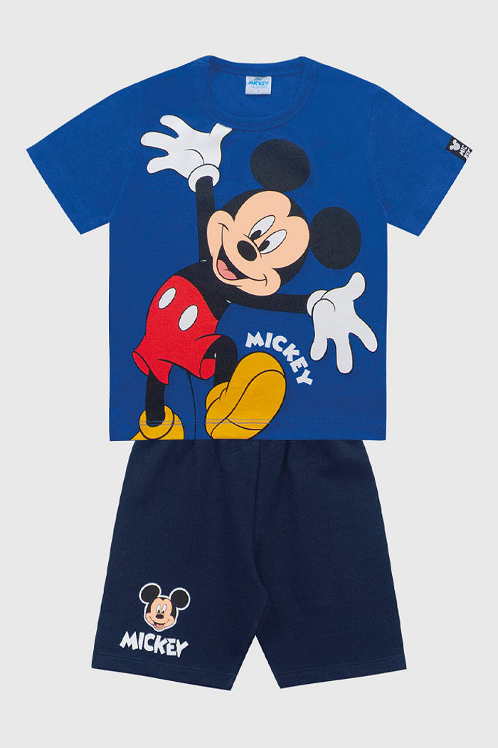 Conjunto camiseta meia malha e bermuda moletinho do Mickey