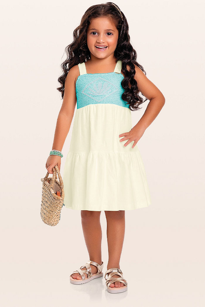 Vestido em cotton flamê detalhe tricot