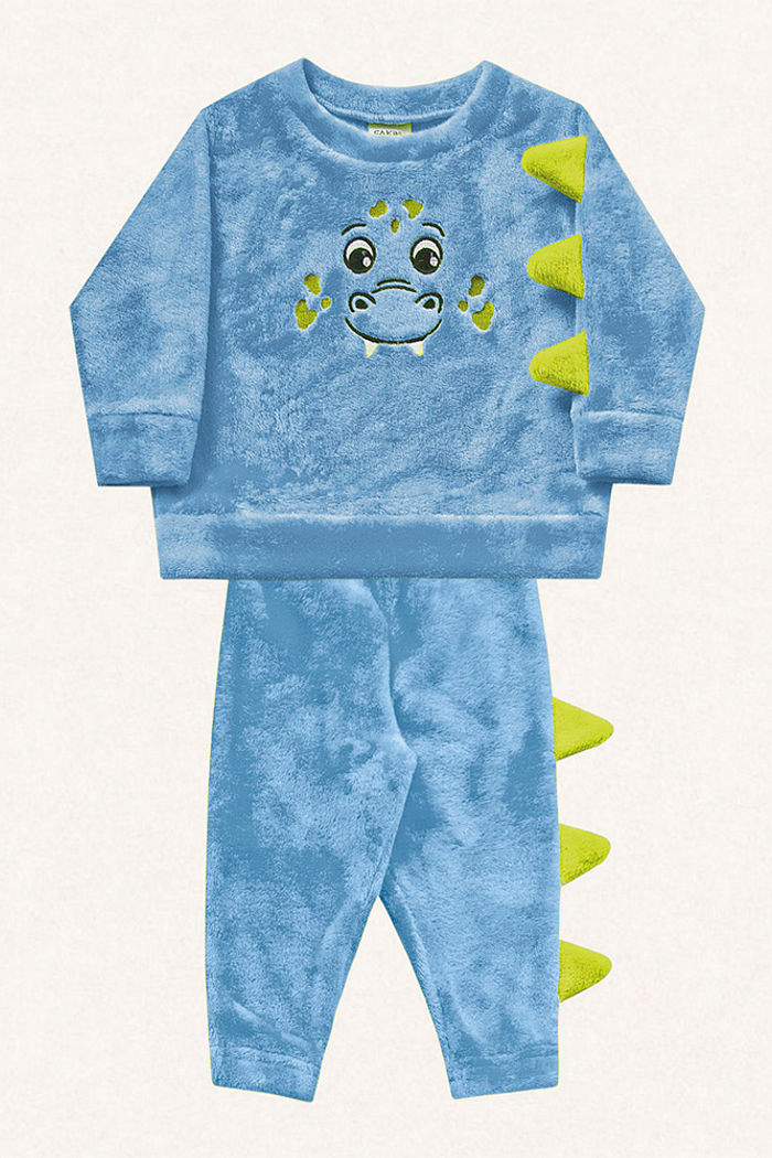 Conjunto blusão e calça em tecido fleece dinossauro