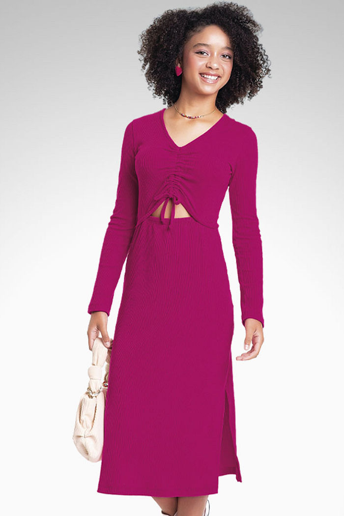 Vestido midi em ribana canelada 5x3