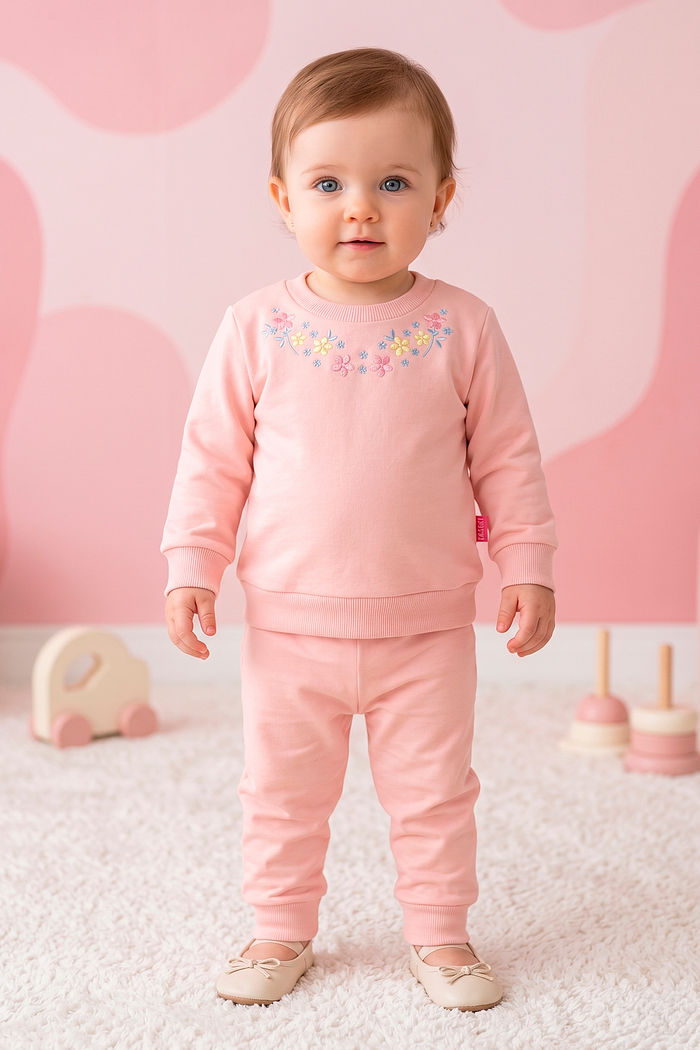 Conjunto blusão e calça em moletom flor