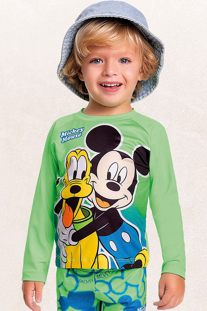 Camiseta manga longa praia mickey e pluto