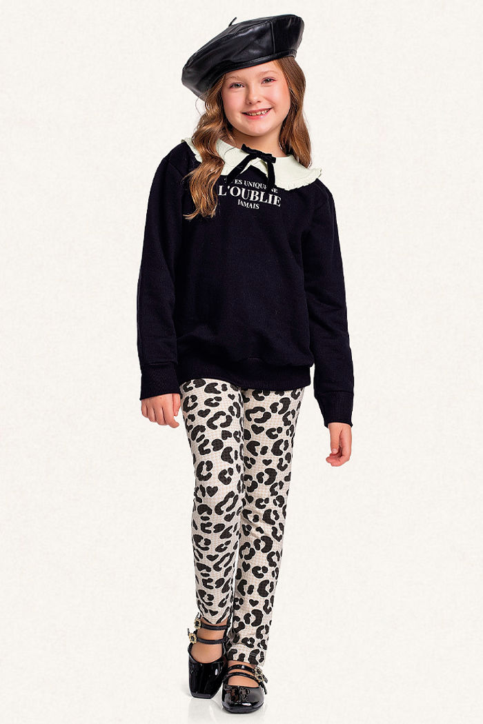 Conjunto blusão em moletom e legging em molecotton com laço