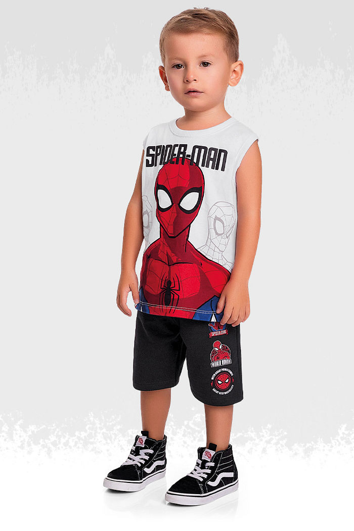 Conjunto regata meia malha e bermuda homem-aranha