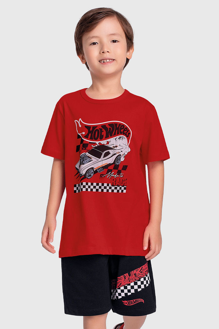 Conjunto blusa hot wheels e short em moletinho