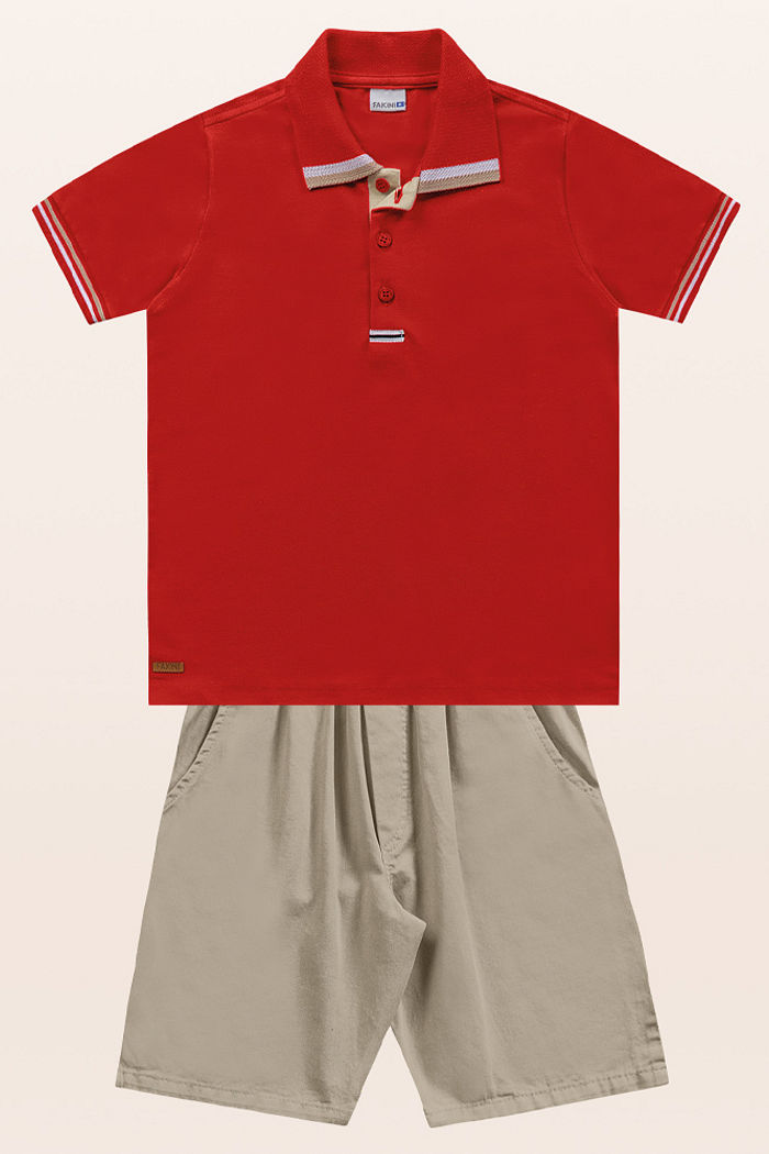Conjunto camisa polo e bermuda com bolso