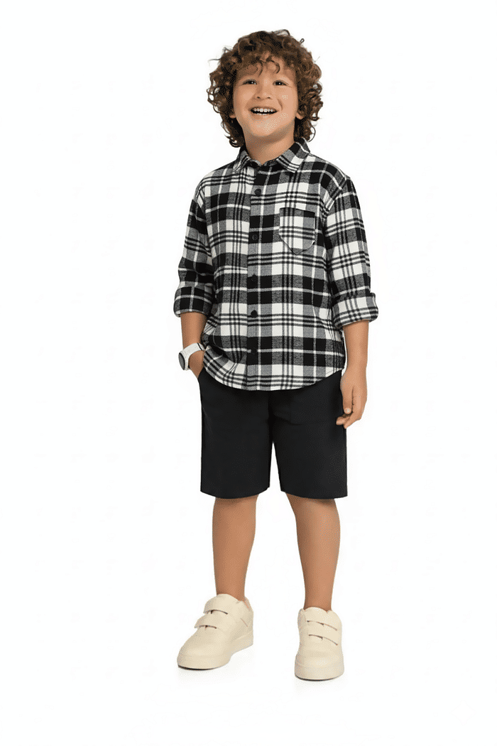 Camisa manga longa em tecido xadrez