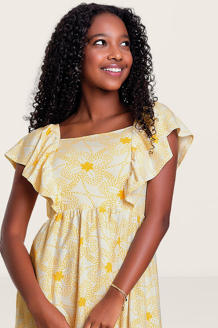 Vestido floral midi com tecido em cotton flamê