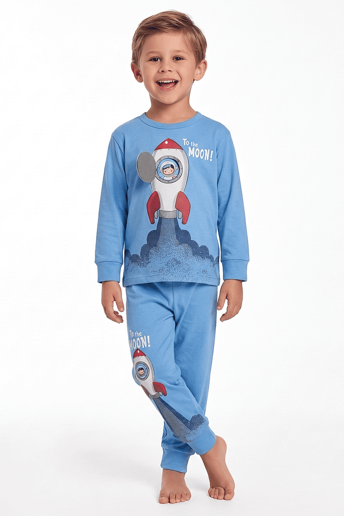 Conjunto pijama camiseta manga longa e calça foguete com aplique interativo