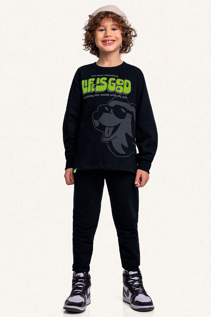 Conjunto blusão e calça em moletom pet