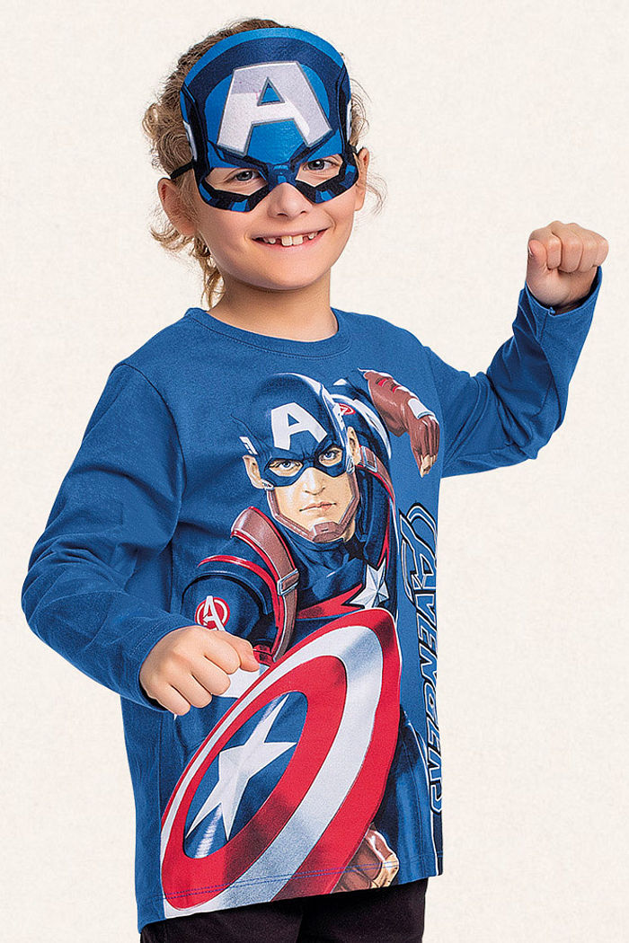 Camiseta manga longa em meia malha com máscara Os Vingadores