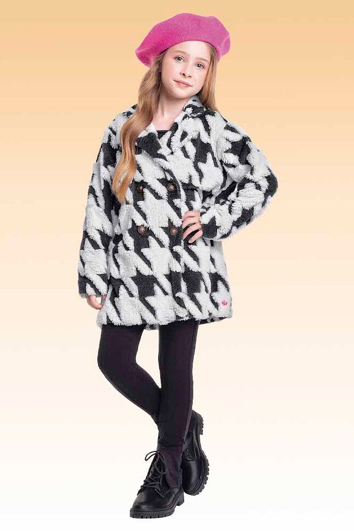 Casaco em tecido pelúcia bicolor