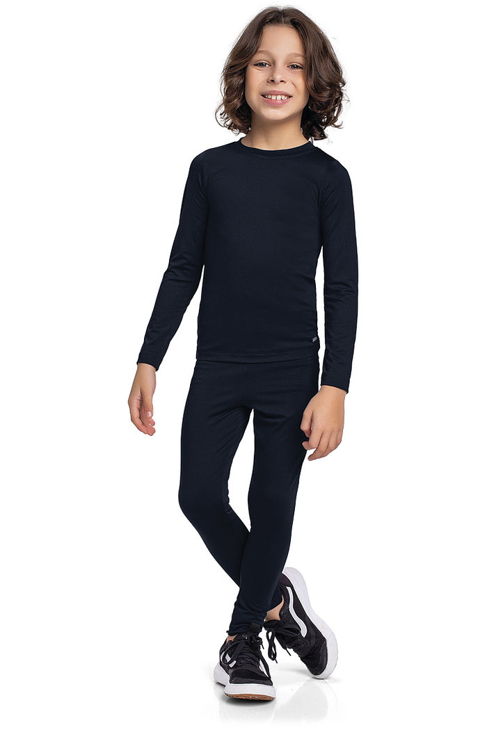 Blusa manga longa e gola redonda em malha térmica unissex