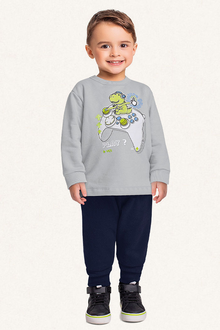 Conjunto blusão e calça em moletom play dino