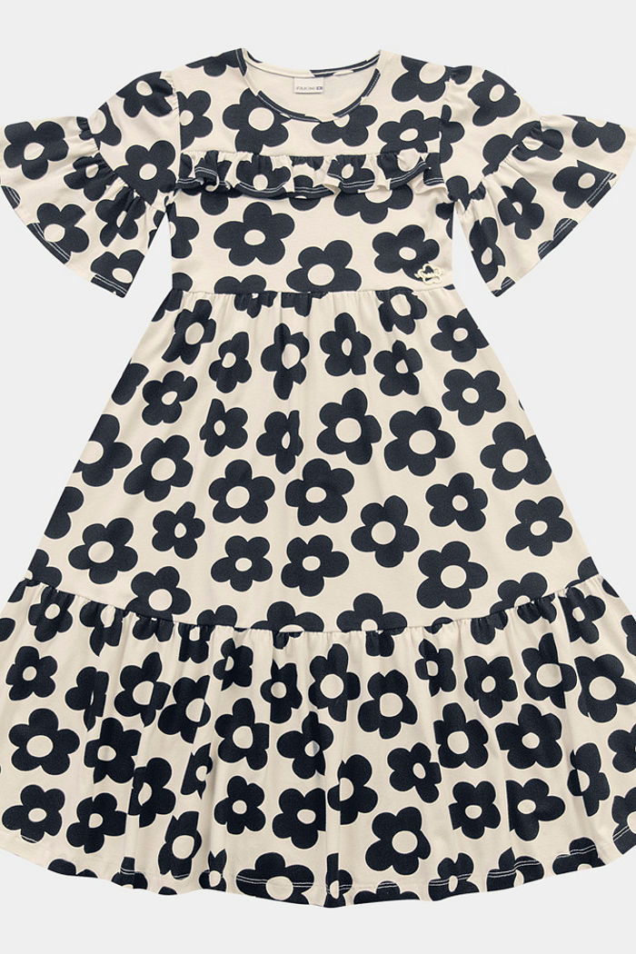 Vestido midi floral em cotton leve