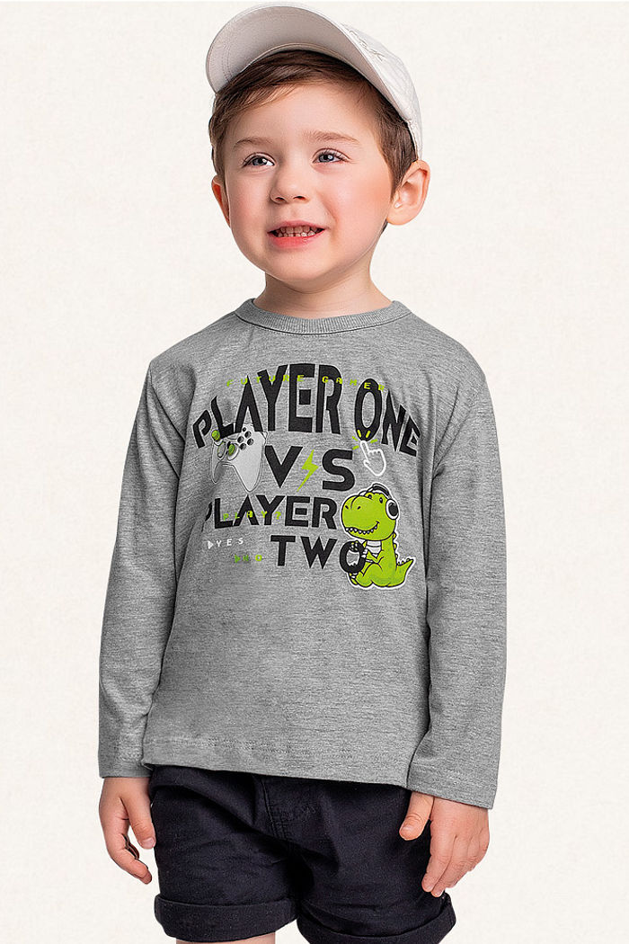 Camiseta manga longa em meia malha dino game