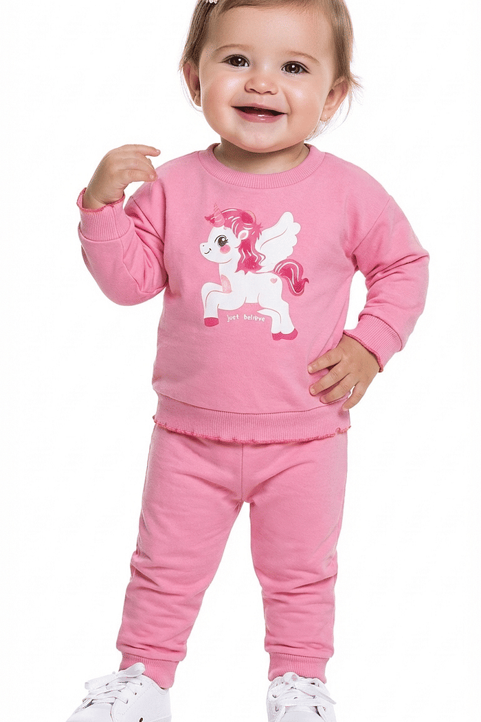 Conjunto blusão e calça em molecotton unicórnio