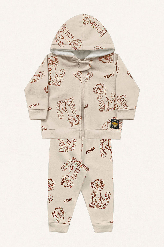 Conjunto jaqueta com capuz e calça em moletom Simba