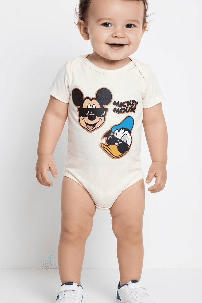 Body manga curta em suedine mickey