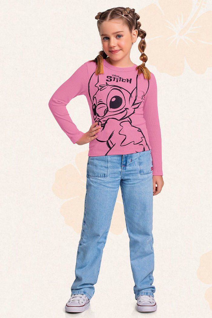 Blusa manga longa em ribana Lilo & Stitch