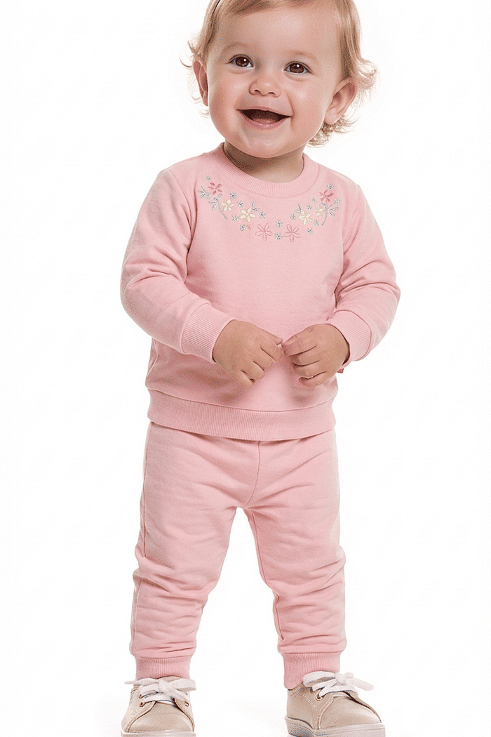 Conjunto blusão e calça em moletom flor