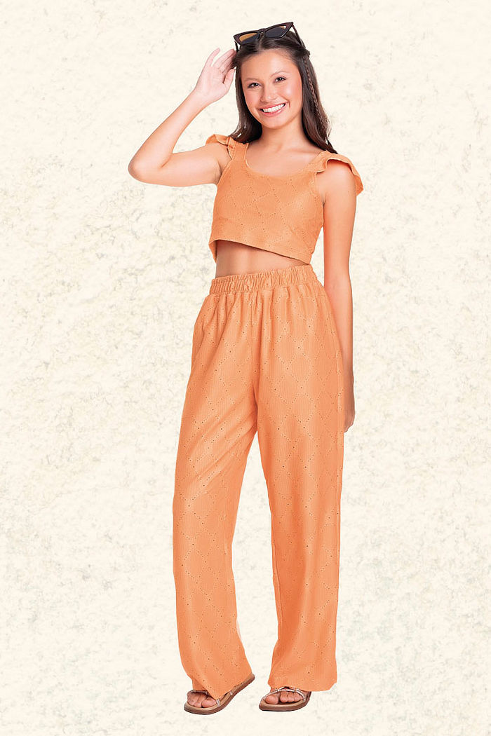 Calça wide leg em laise